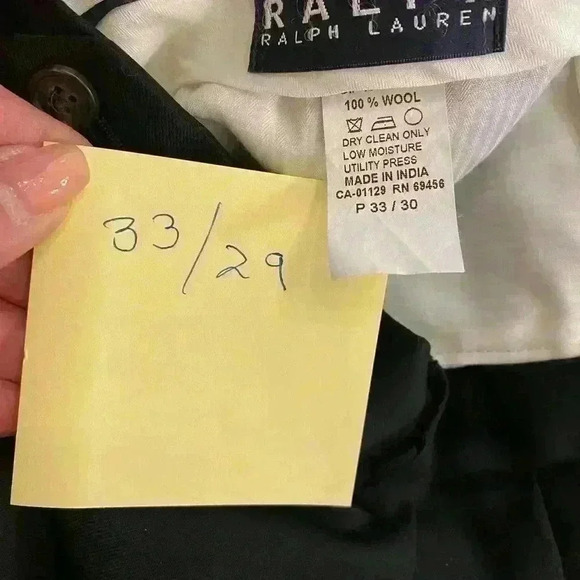 Ralph Ralph Lauren Womens Wool Black Pleated Cuff  lack Label Pants 33” x 29” - Picture 10 of 10